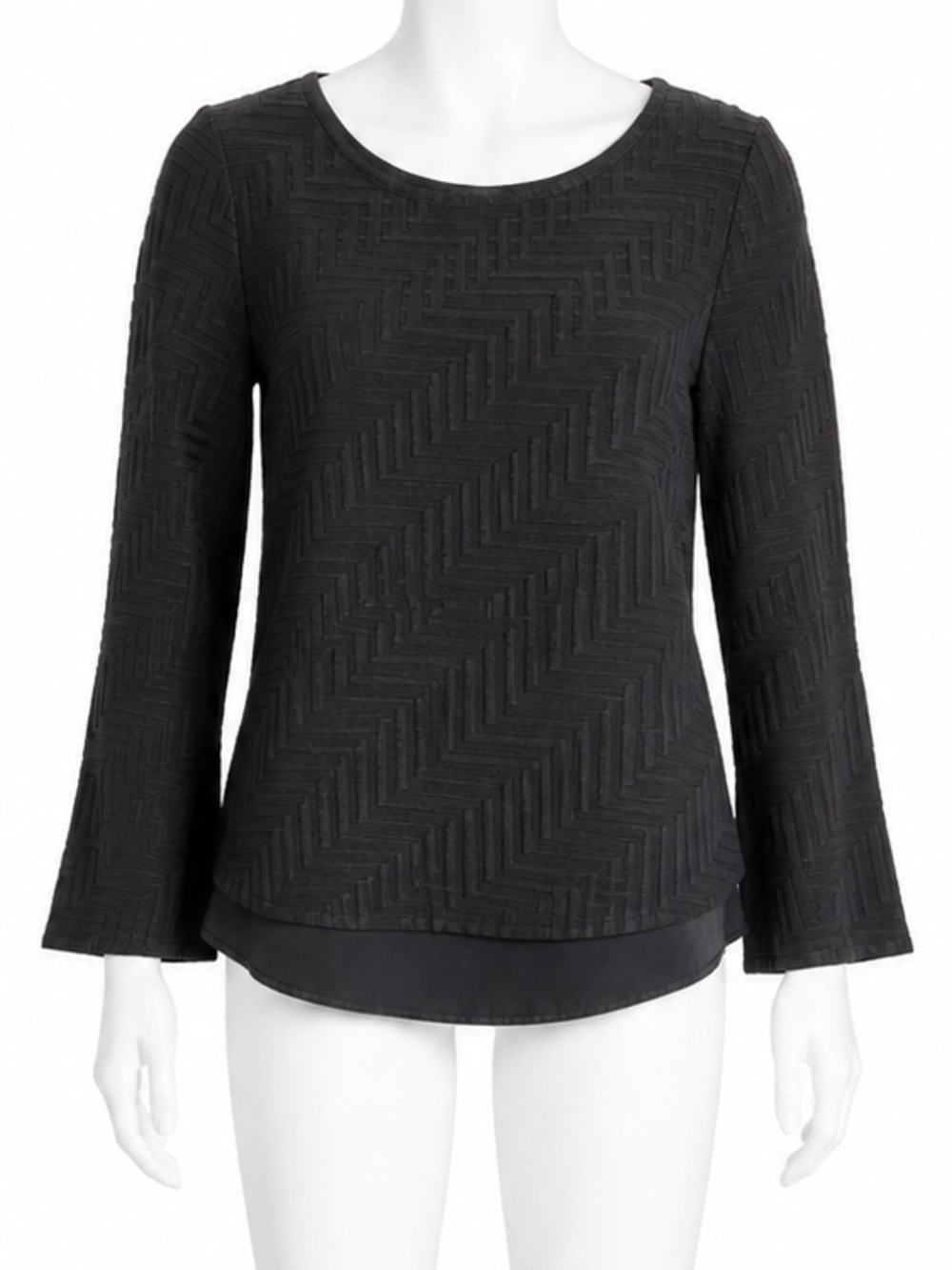 The Limited Black Textured Chevron Long-Sleeve Top size smal